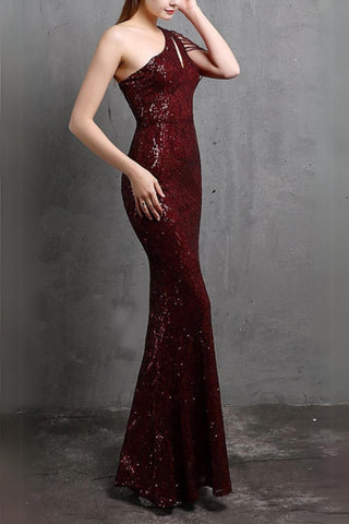 RED CUTOUT SEQUIN MAXI DRESS