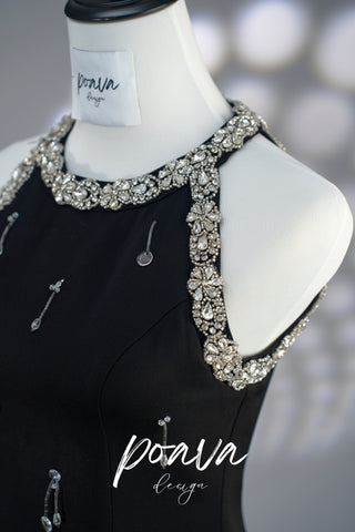 RHINESTONE EMBELLISHED SUNDRESS IN BLACK