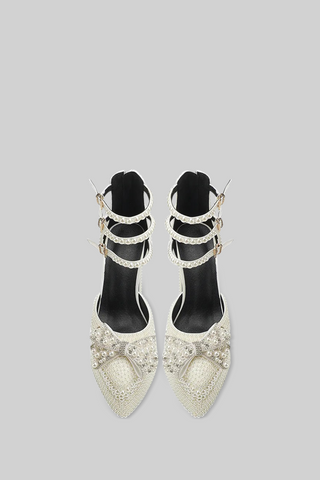 Pearl embellishment platform pumps - White