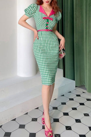 Puffsleeve midi dress in green