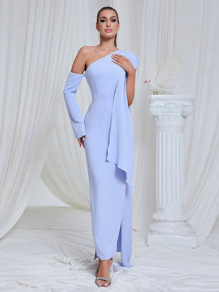 One Shoulder Drape maxi Dress in blue