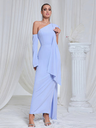 One Shoulder Drape maxi Dress in blue