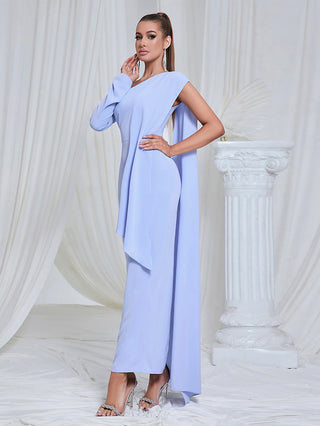 One Shoulder Drape maxi Dress in blue