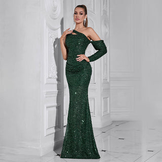 sequin cut out maxi dress in green