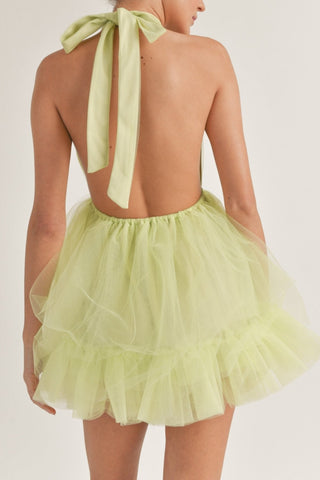 Sabina Backless Halter Mini Tulle Dress