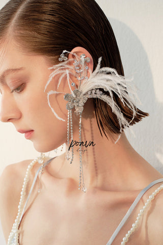 Feather Crystal Embellished Drop Earrings