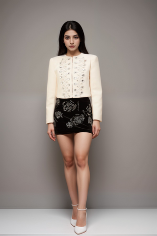 Nerina white crystal-embellished tweed jacket