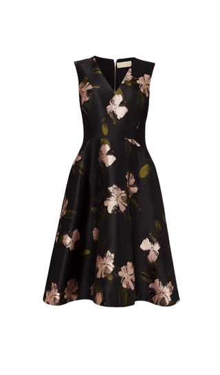 floral jacquard midi dress in black