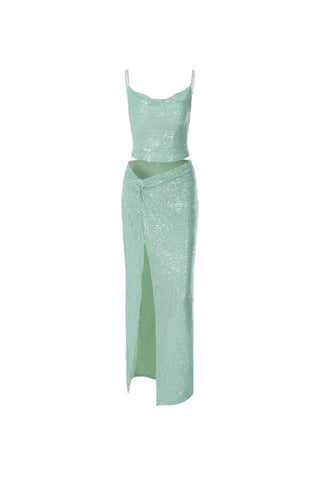 SEQUIN TWO PIECES SUIT IN GREEN