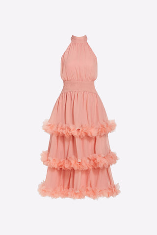 NEREIDA TIERED MIDI DRESS IN PALE ORANGE