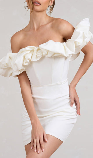 SATIN RUFFLE STRAPLESS DRESS