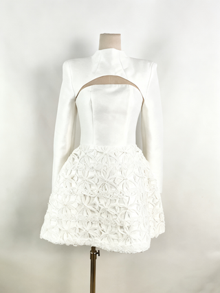 WHITE EMBELLISHED STRAPLESS MINI DRESS