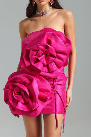 Voluminous Flower Design Dress - Fuchsia