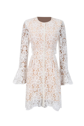 Embroidered hollow mini dress in white