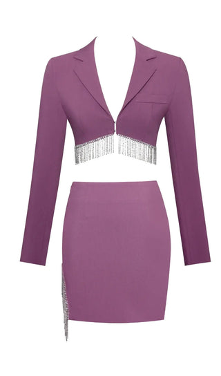 PURPLE CRYSTAL FRINGE TWO PIECE SET