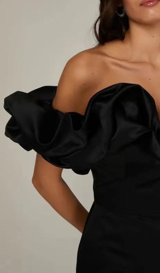 SATIN RUFFLE STRAPLESS DRESS