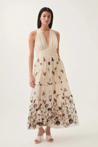 Joséphine halterneck butterfly-motif tulle midi dress