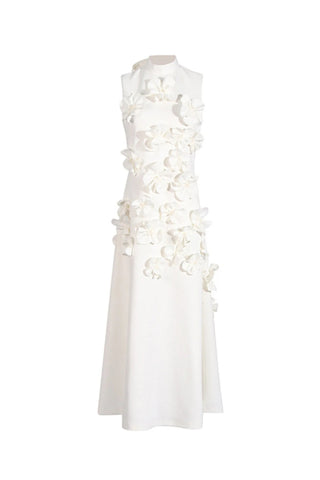 ANNONA WHITE FLOWER EMBELLISHED MAXI DRESS