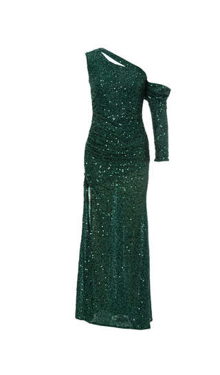 sequin cut out maxi dress in green