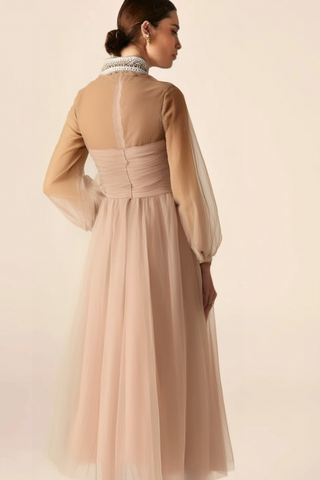 Calixte pink embellished tulle midi dress