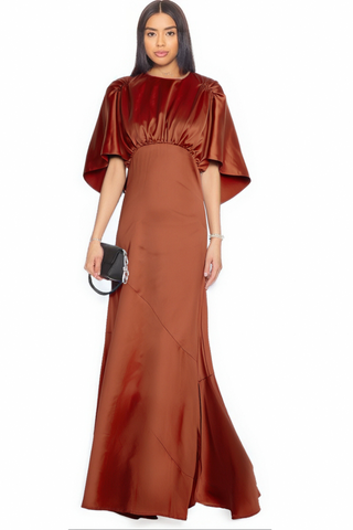 Zoé red cape-sleeve open-back maxi dress