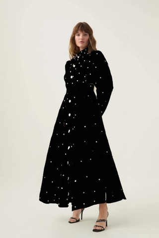 Lola black embellished velvet midi dress