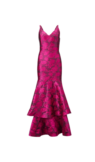 layer Jacquard Maxi dress in red