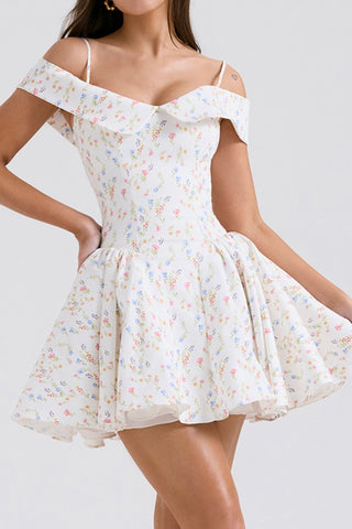 WHITE POSY PRINT CORSET MINI DRESS