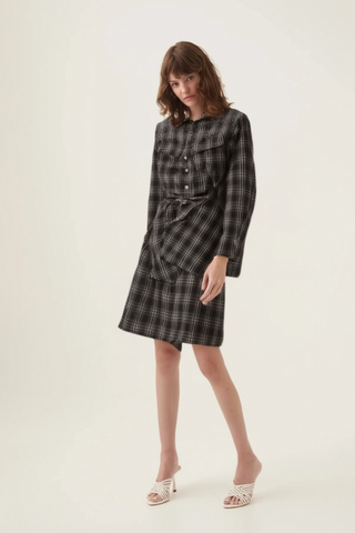 Jeannette black studded check mini shirt dress