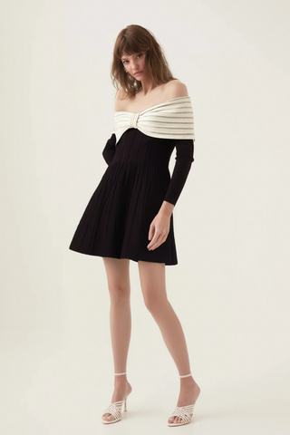 Justine black off-shoulder bow knit mini dress