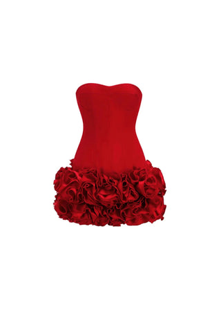 ANGELA RED FLOWER-TRIM EMBELLISHED STRAPLESS MINI DRESS