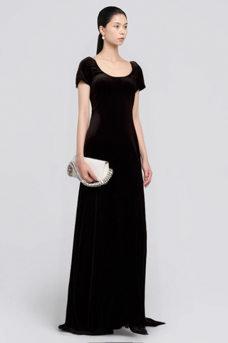 Kristin black faux-pearl embellished velvet maxi dress