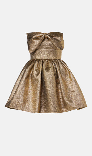 Gold Metallic Jacquard Mini Dress