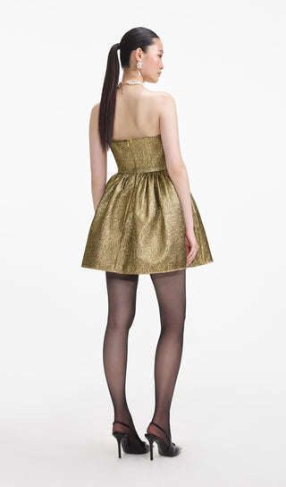 Gold Metallic Jacquard Mini Dress