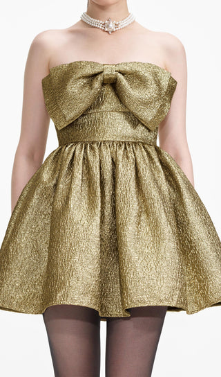 Gold Metallic Jacquard Mini Dress