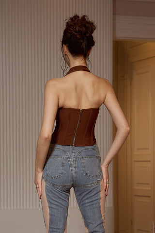 Cenon Brown Halter Corset Top