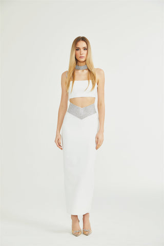 Thérèse crystal-strap top & skirt matching set