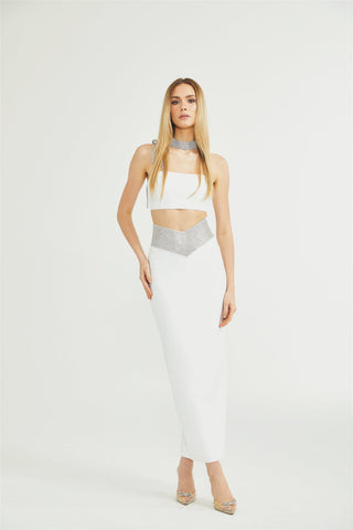 Thérèse crystal-strap top & skirt matching set