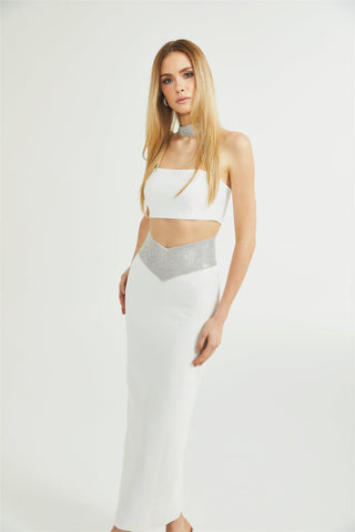 Thérèse crystal-strap top & skirt matching set