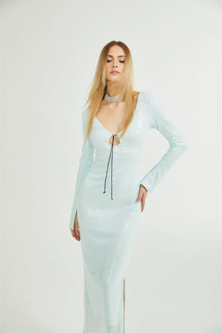 Rosalie blue embellished v-neck dress