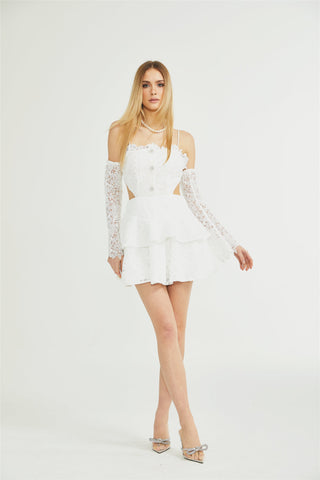 Cyrielle corded lace tiered mini dress