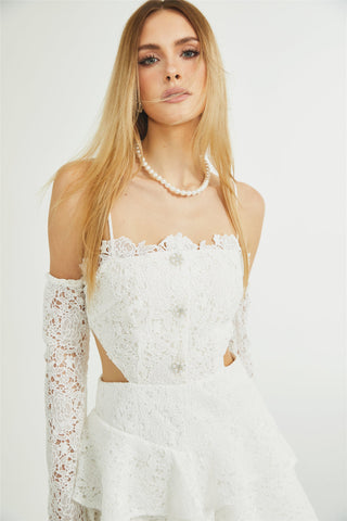 Cyrielle corded lace tiered mini dress