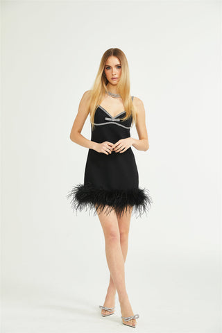 Clémence embellished feather-trim mini dress