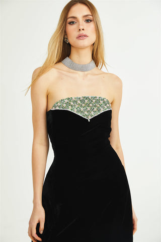 Céline crystal-embellished velvet dress