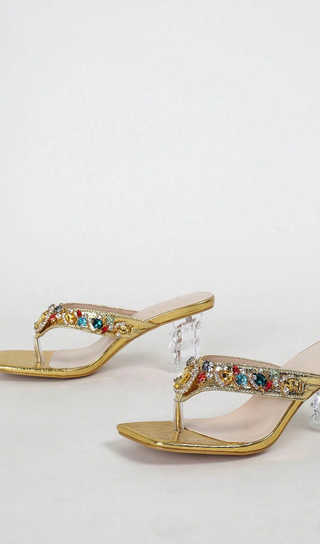 MULTICOLOR RHINESTONE DECOR STRAP STILETTO HEELS SANDALS