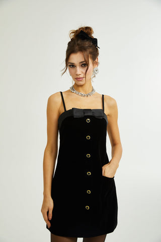 Reeva bow-embellished velvet mini dress