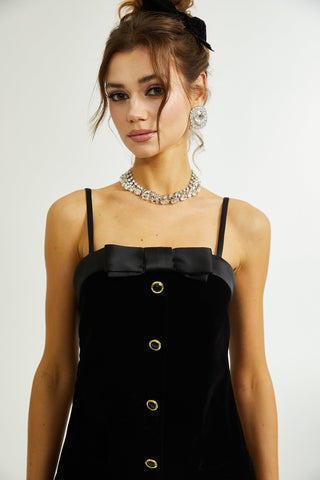 Reeva bow-embellished velvet mini dress