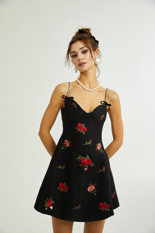 Jovanna floral-embroidery mini dress