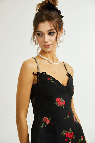 Jovanna floral-embroidery mini dress