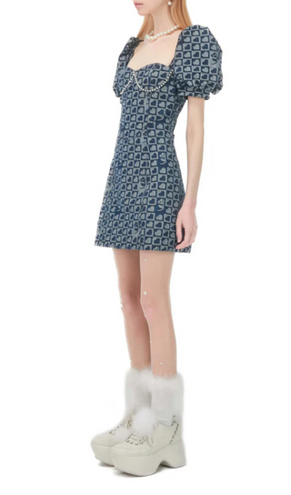 PRINCESS PEARL DENIM MINI DRESS